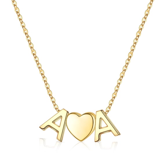 Turandoss Heart Initial Necklace for Women 14K Gold Plated Dainty 2 Letters A-Z with Heart Personalized Love Pendant Jewelry Birthday Valentine's Day Gifts for Women Girls