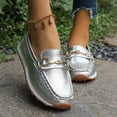 thumbnail image 2 of Rokment Womens Glitter Metallic Platform Loafers Fashion Comfortable Leather Memory Foam Walking Dressy Slip on Boat Dress Shoes Non Slip Work Flat Silver Size 6.5, 2 of 6