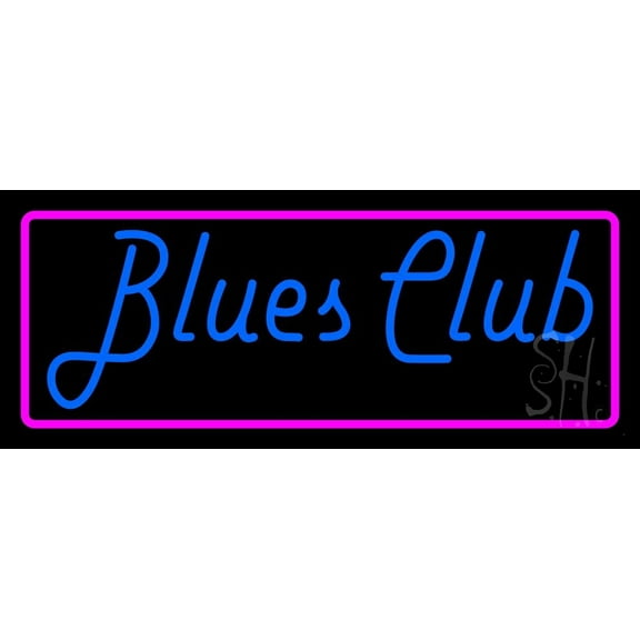 Blues Club Pink Border LED Neon Sign 13" Tall x 32" Wide - inches Black Square Cut Acrylic Backing, with Dimmer - Premium built indoor Sign for Studio, Club, Home décor, Event, Workshop, Storefront.