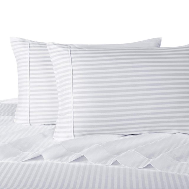 100 % Coton, Set de Draps à Rayures Satinées, 4pc Grand Waterbed-Sheets