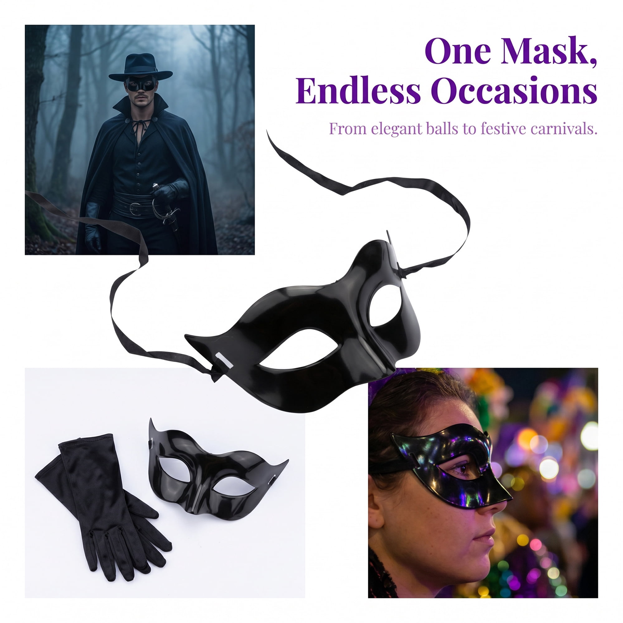 Unique Bargains 6-Pack Venetian Half Face Masks Set for Halloween Party Black 7.1" x 3.1"