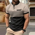 thumbnail image 2 of hotojiny Men's Henley Shirt Stripes Short Sleeve Work T-Shirts Fashion Colorblock Button Tops Casual Business Golf Tee, 2 of 5