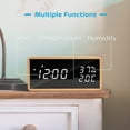 thumbnail image 2 of Reloj despertador electrónico, reloj despertador digital de madera, alimentado por USB con pantalla LED de hora, temperatura y humedad., 2 of 5