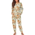 thumbnail image 3 of HELLHERO Thanksgiving Pajama Set for Women Pumpkin Flower Printed Sleepwear Comfy Pjs Set Round Neck Loungewear Long Sleeve Tops Jogger Pants Pajama Sets, M, 3 of 5