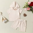 thumbnail image 4 of Scyoekwg Toddler Clothes Fashion Toddler Baby Girl Summer Casual Outfit Sets Neck Short Sleeve Hoodies Pullover Tops Shorts Solid Color 2Pcs Set Beige18 Months, 4 of 8