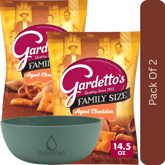 Gardetto’s Aged Cheddar Snack Mix, Family Size Pub & Party Mix, 14.5 oz Bag with olive green bowl by ValueNest