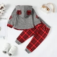 thumbnail image 4 of KIMI BEAR Baby Boys Outfits 18 Months Infant Boy Fall Winter Outfits 24 Months Newborn Boy Baby Bear Prints Checkboards Patchwork Long Sleeve Hoodie + Pants 2PCS Set Black, 4 of 10