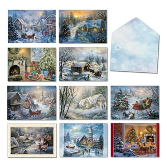 Hallmark Thomas Kinkade Mickey Mouse Christmas Cards Assortment (3 Designs, 24 Cards With Envelopes