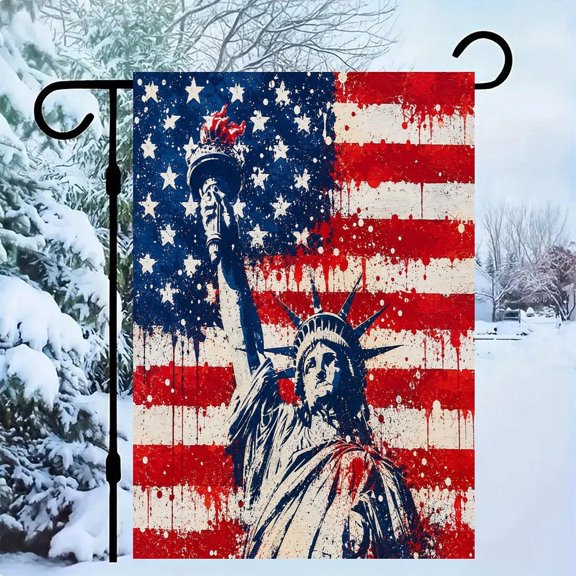 RKSupls Patriotic Linen Double Sided Garden Flag, Independence Day Themed Yard Decor, Liberty Torch Flag Drips Outdoor Banner for Holiday Lawn