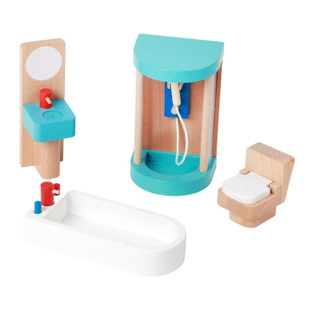 Muebles de casa de muñecas de madera, accesorios para casa de muñecas, modelo de miniescenario de simulación. Baño