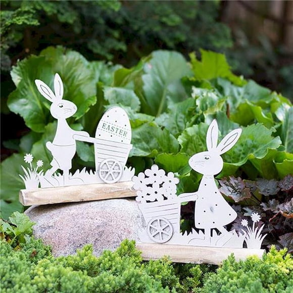 Lapins en Métal Blanc Poussant des Décorations de Paniers de Pâques - Lot de 2