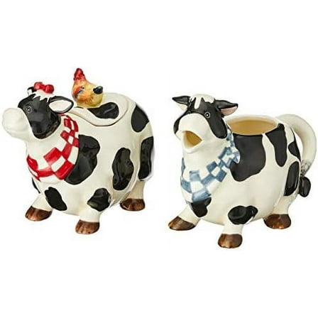 Barn Yard Cow Sugar and Creamer Set, 4-3/8-Inch, 4-1/2-Inch
