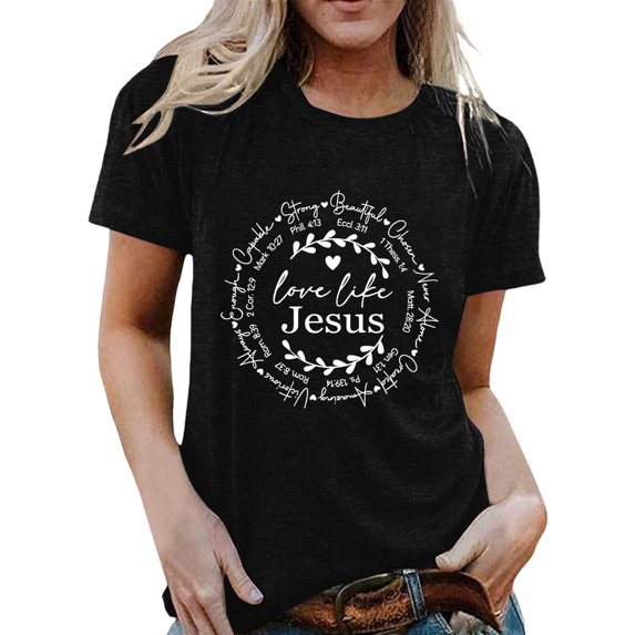 TrendOFT Love Like Jesus Christian Shirts for Women Religious Faith God T-Shirt Bible Verse Inspirational Graphic Tees Black L