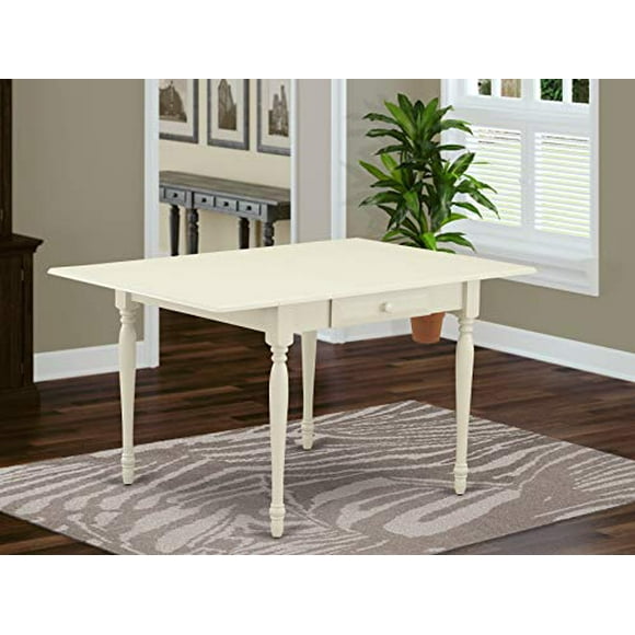 East West Furniture Monza Rectangular Table 36"X54" With 2 Drop Leaves Leaf In Linen White Finish, Medium