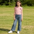 thumbnail image 5 of Auroural Toddler Girls Clothes 2T - 3T Girls Ruffle Sleeve Drawstring Crop Tops with Cute Embroidery - Casual Summer T-Shirt for Kids 2-10 Years, 5 of 7
