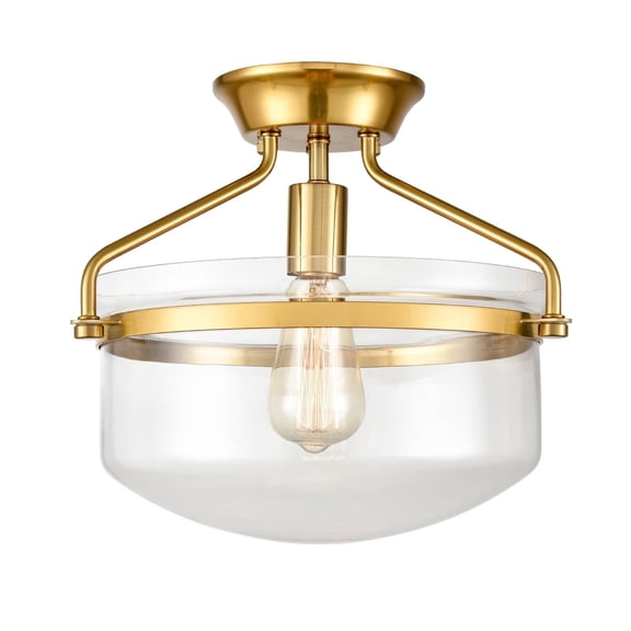 Claxy Gold Semi Flush Mount Ceiling Light Bowl Clear Glass for Kitchen Hallway Bathroom