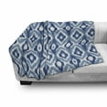 thumbnail image 3 of Ikat Soft Flannel Fleece Throw Blanket, Old Design Regular Multi-Shaft Loom Uneven Twill Trend Motif, Cozy Plush for Indoor and Outdoor Use, 60" x 80", Dark Blue and White, by Ambesonne, 3 of 6