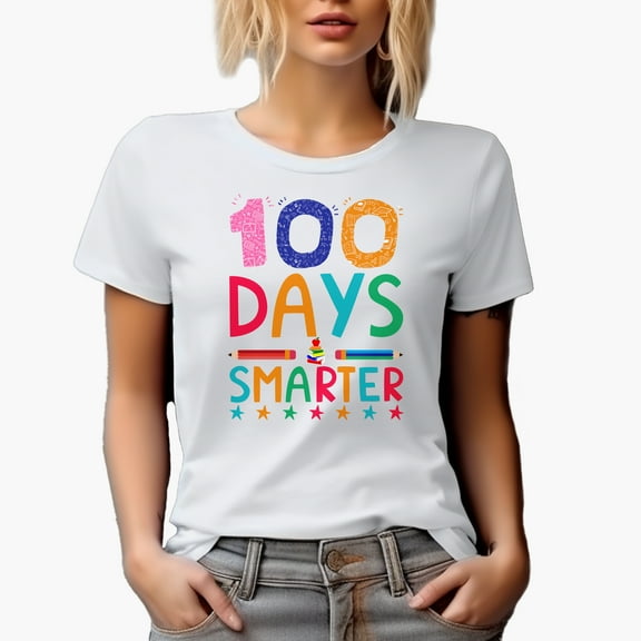 100 Days Smarter, School Themed, White T-Shirt, Small