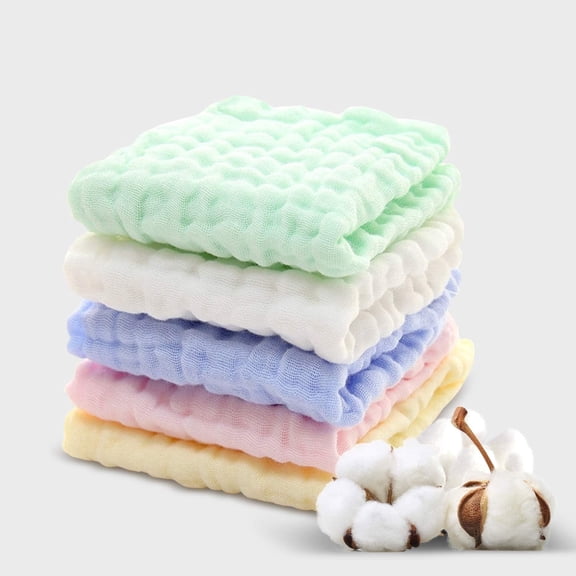 Baby Washcloths Muslin Cotton Baby Face Towels 5 Pack Wash Cloths Bath Towel Absorbent for Boys & Girls 10x10 inches