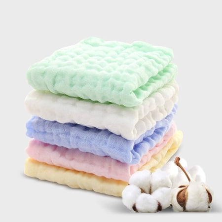 Baby Washcloths Muslin Cotton Baby Face Towels 5 Pack Wash Cloths Bath Towel Absorbent for Boys & Girls 10x10 inches