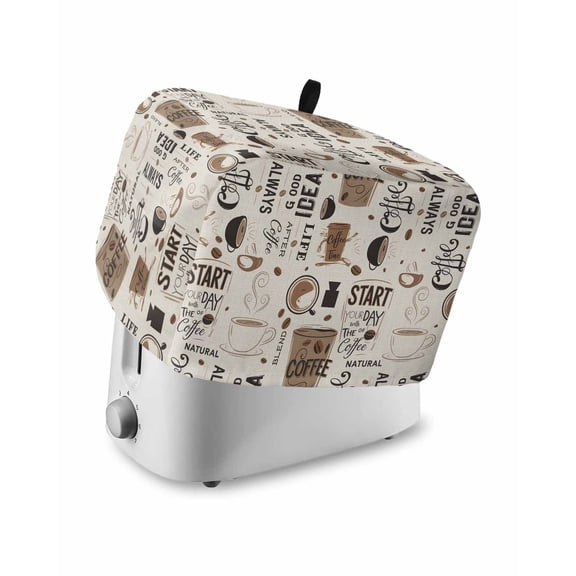 Coffee Toaster Cover 2 Slice, Small Kitchen Appliance Covers, Brown Beans Cup Dessert Drink Monochrome Toaster Oven Cover with Loop, Bread Machine Cover Polyester Dust Cover Protection