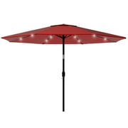 Pure Garden 10 ft Patio Umbrella with LED Solar Lights and UV 30+, Red