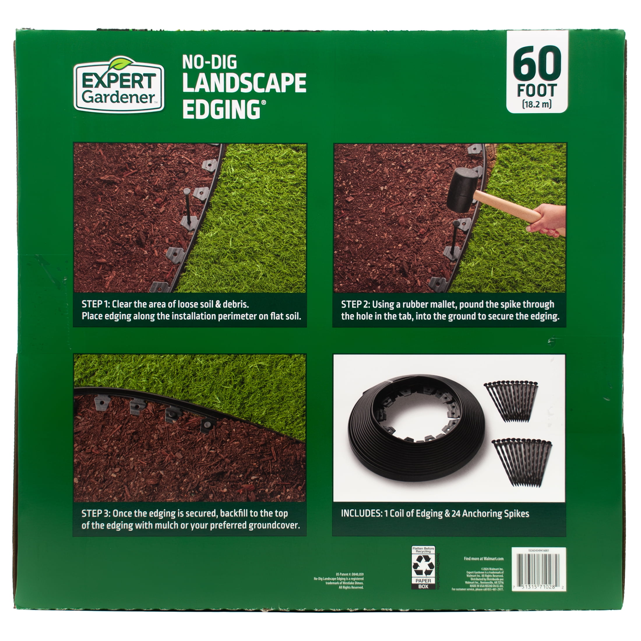 (2 pack) Expert Gardner 1.5-inch tall No-Dig landscape edging, 60-ft plastic Black