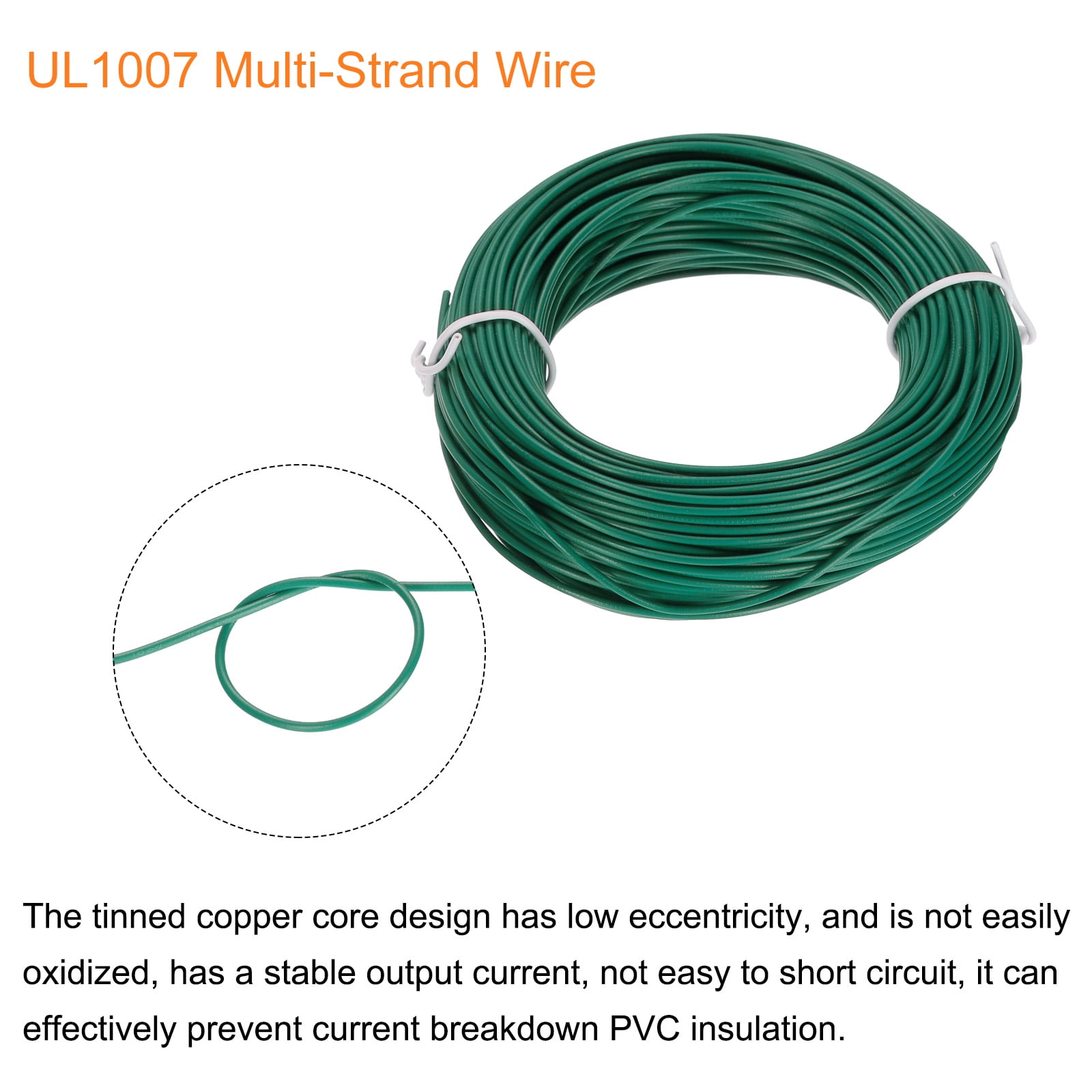 UL1007 26AWG Gauge Stranded Hook-Up Wires, Electrical Wire Tinned Copper Wire 30m/100ft Green