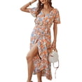 thumbnail image 1 of Vestido Maxi Amarillo Floral PRETTYGARDEN de Drapeado con Cuello en V Talla XXL, 1 of 6
