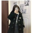 thumbnail image 3 of -abrigo largo de estilo Preppy para mujer, chaqueta negra de gran tamaño, Vintage, mezcla de lana universitaria, ropa de calle, moda coreana, Otoño e Invierno, 3 of 5