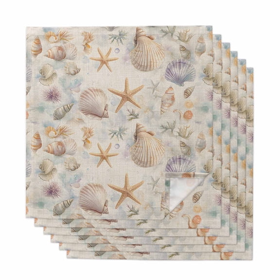 Coastal Shell Conch Cloth Napkins, Summer Beach Starfish Burlap Washable and Reusable Dinner Napkins Set of 6, Table Napkin for Kitchen Party Birthday Wedding Hotel Housewarming 20"x20"