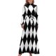 thumbnail image 1 of Vestido largo de mujer con estampado de arlequín, rombos y rombos en blanco y negro diseñado para decoración y vestuario del hogar, 1 of 5