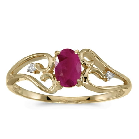 10k Yellow Gold Diamond Ruby - 10k Yellow Gold Oval Ruby And Diamond Ring