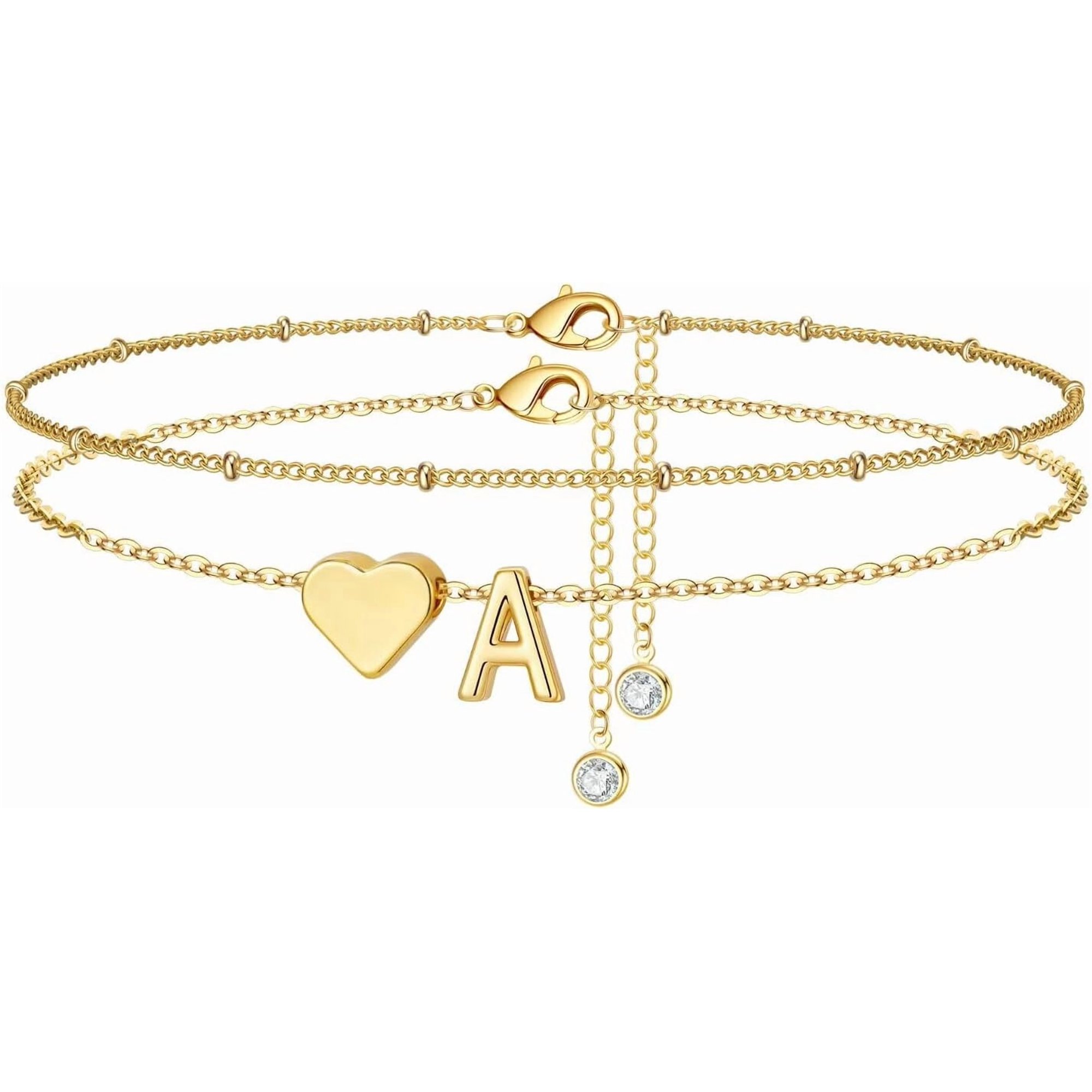 SUETOR Gold Initial Ankle Bracelets for Women - Layered Heart Letter A-Z Initial Dainty Gold Anklets for Women Waterproof, Womens Anklets Jewelry Birthday Gifts Jewelry