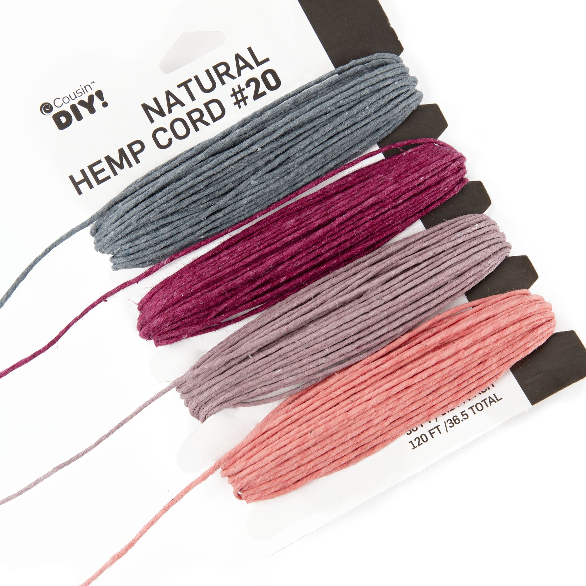 Cousin DIY 20lb Natural Hemp Twine, Blush/Pink/Grey/Burgundy, 4 Piece Roll, 120ft
