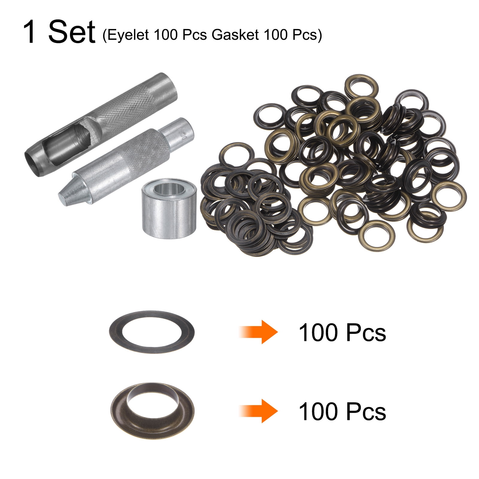 Uxcell 100pcs Grommet Tool Kit 18mm Grommet Eyelet Set with Hole Hollow Punch, Grommet Setter Tools, Bronze