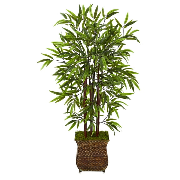 Nearly Natural 44in. Bamboo Artificial Tree in Metal Planter