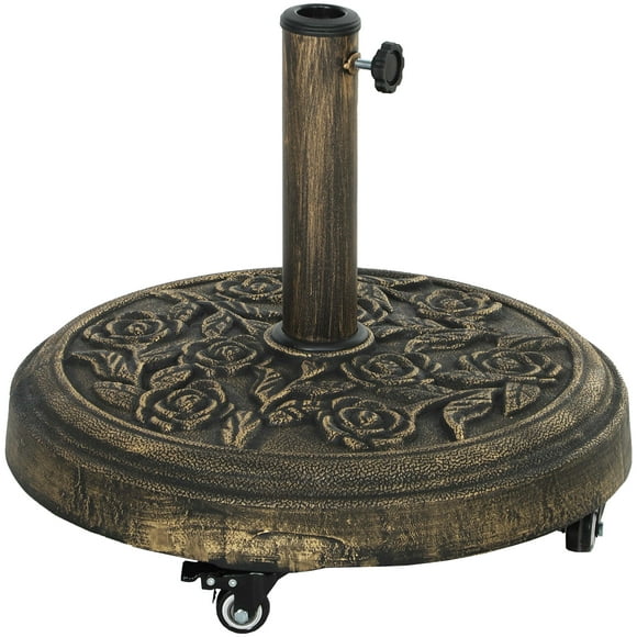 Outsunny Patio Umbrella Base, 46 lbs Umbrella Stand with Wheels, Bronze