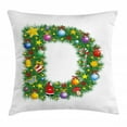 thumbnail image 1 of Letter D Throw Pillow Cushion Cover, Pine Tree Pattern with Vibrant Colored Christmas Elements Alphabet Capital D Print, Decorative Square Accent Pillow Case, 18 X 18 Inches, Multicolor, by Ambesonne, 1 of 2