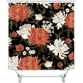 thumbnail image 2 of 4PCS Boho Floral Shower Curtain Sets with Rugs, Waterproof Fabric Black and Gold Shower Curtain, Spring Vintage White Peony Rose Blossom Flower Plant Botanical Leaves Aesthetic Bathroom Decor, 2 of 7