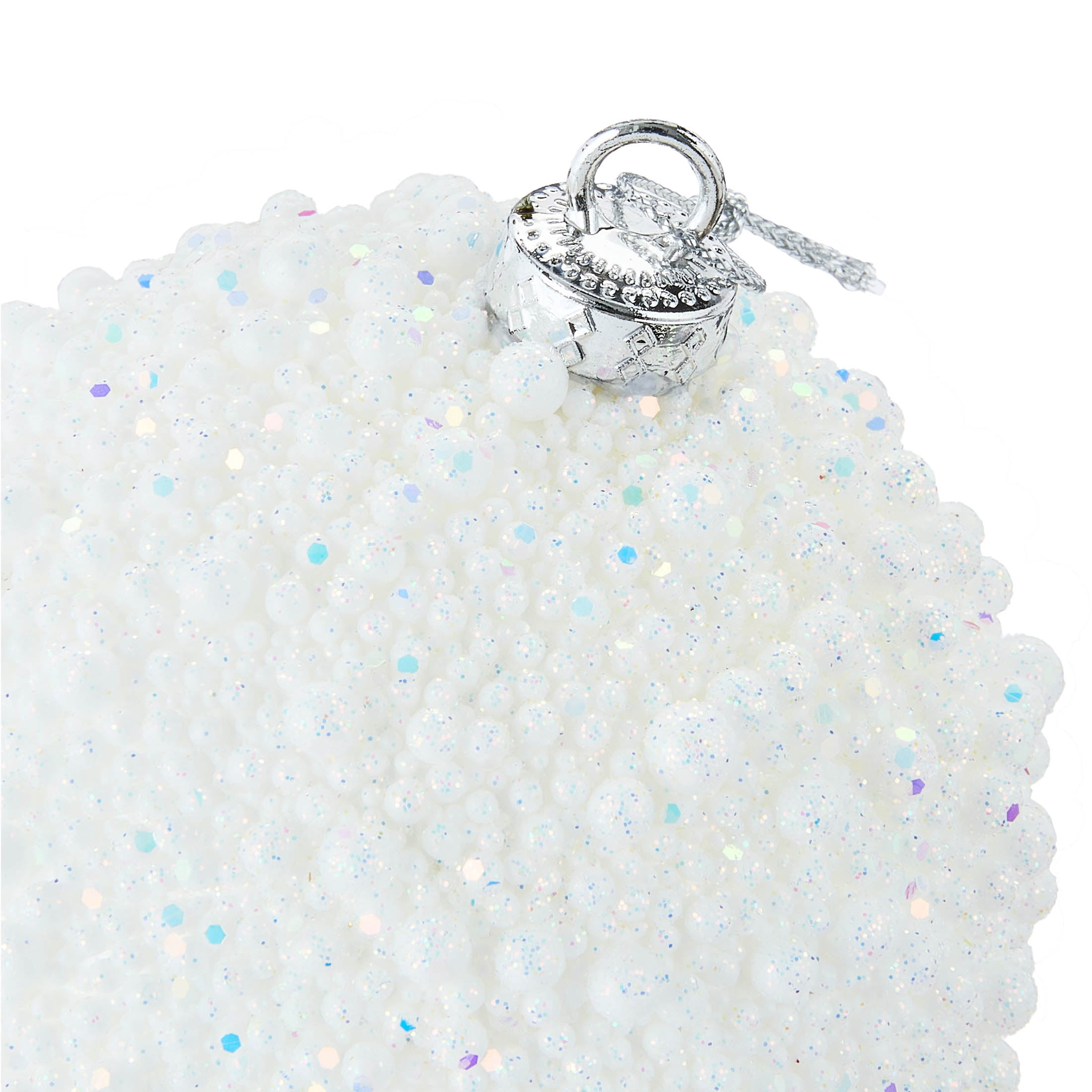 4-Count White Glitter Textured Ball Shatterproof Christmas Ornaments, 4.5", by Holiday Time