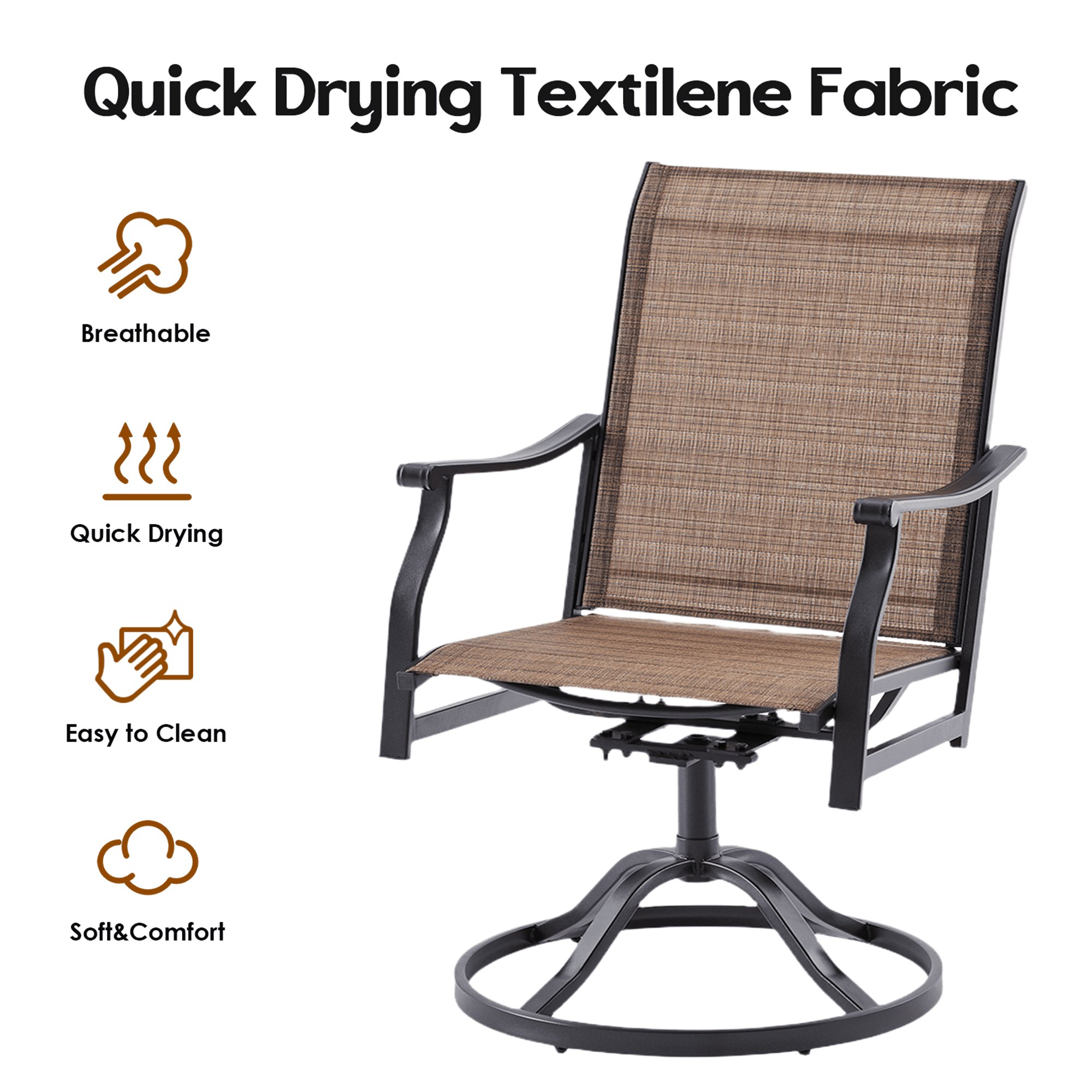 MAYEERTY 2-Piece Outdoor Swivel Dining Chairs with Textilene Fabric for Backyard & Patio, Brown