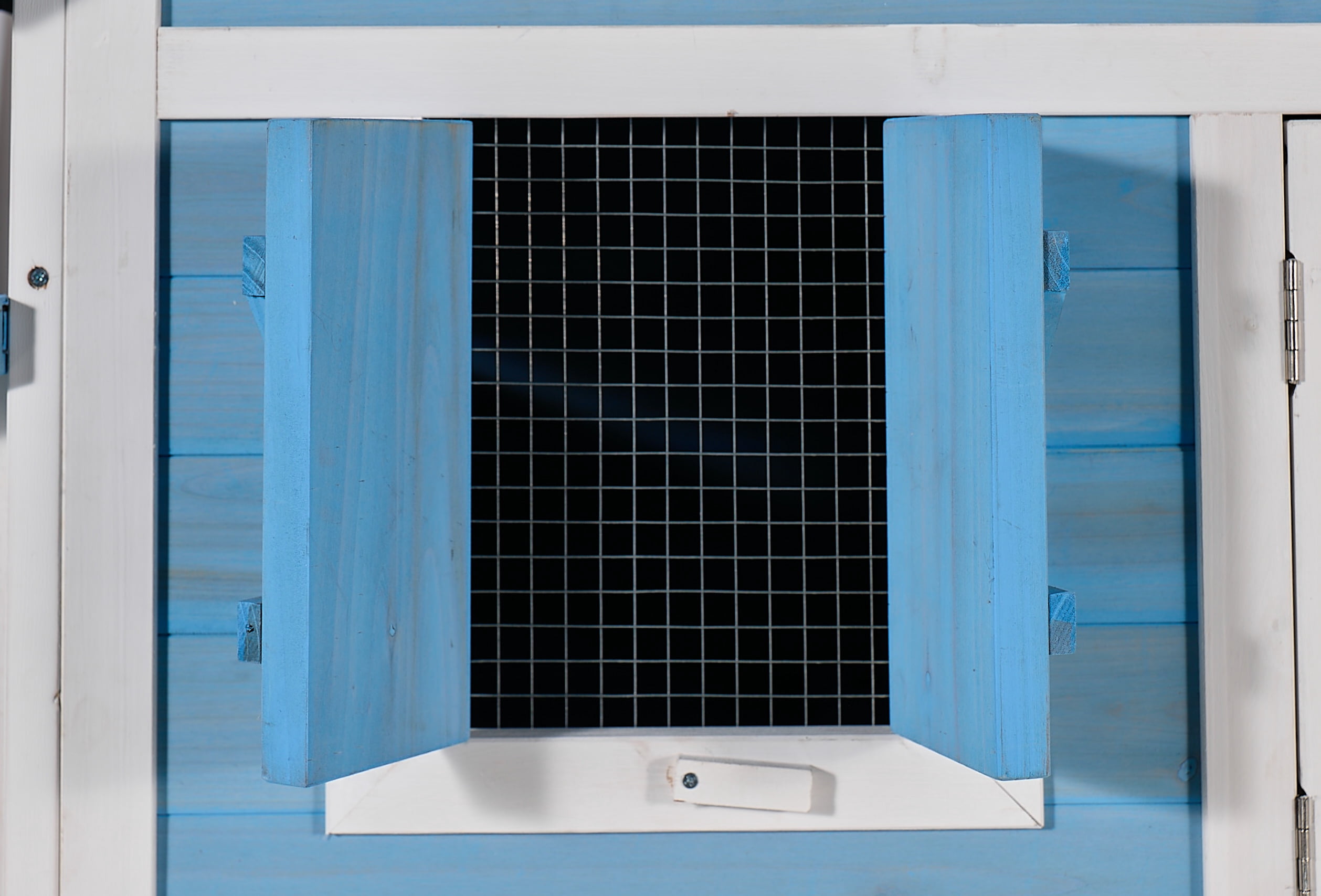 76" Wooden Rabbit Hutch Bunny Cage with Waterproof Asphalt Roof, Fun Outdoor Run, Removable Tray and Ramp, Light Blue