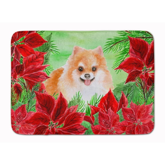 Pomeranian 2 Poinsettas Machine Washable Memory Foam Mat