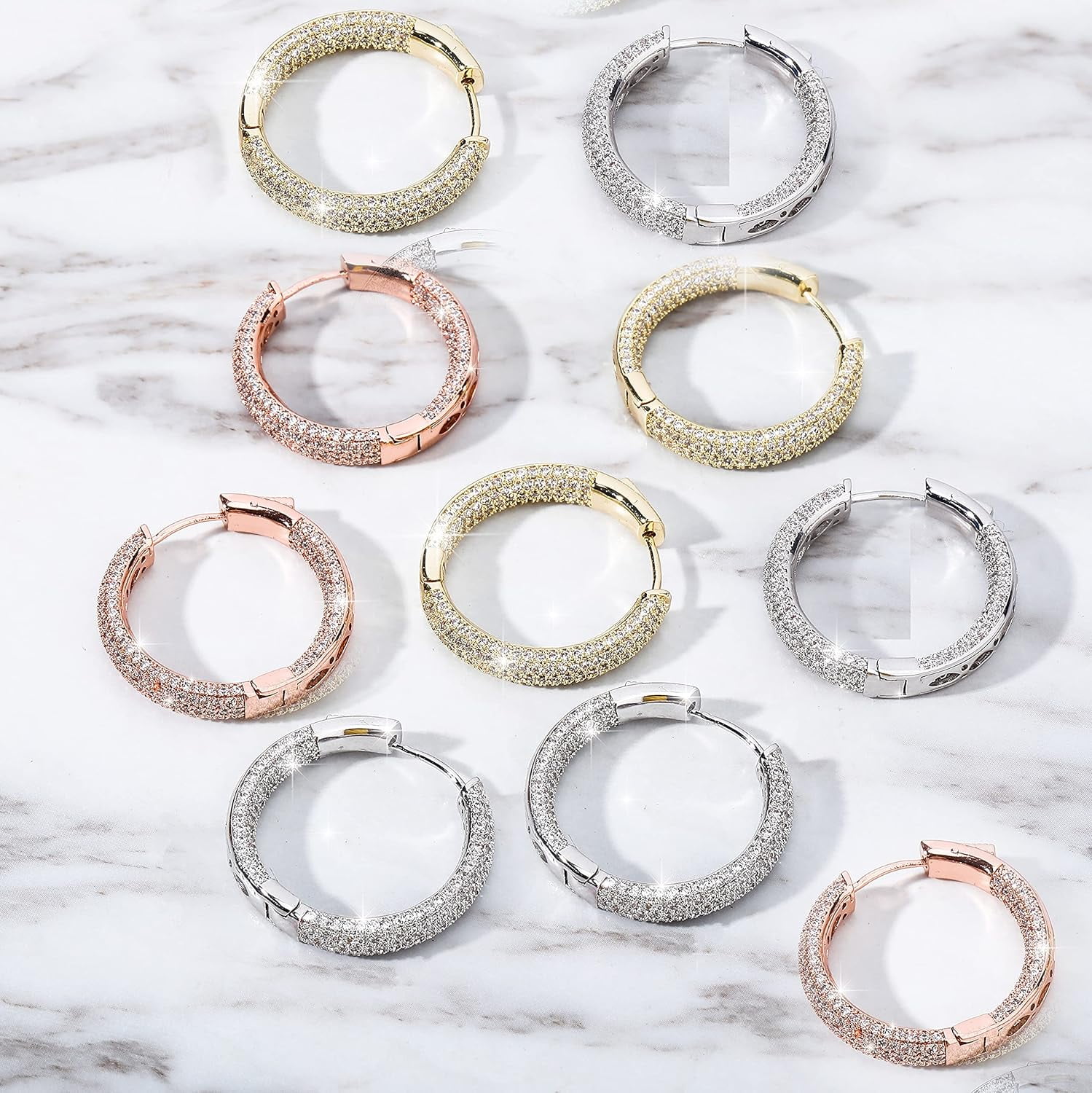 Leander Iced Out Hoop Earrings Cubic Zirconia Huggie Cartilage Cuff Hypoallergenic 14K Gold Plated Luxury Fashion Round Circle Earrings For Men Women