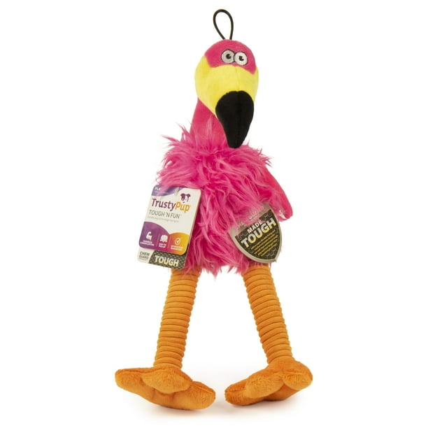 TrustyPup Flamingo Dog Toy with Soft Chew Resistant Plush, Large