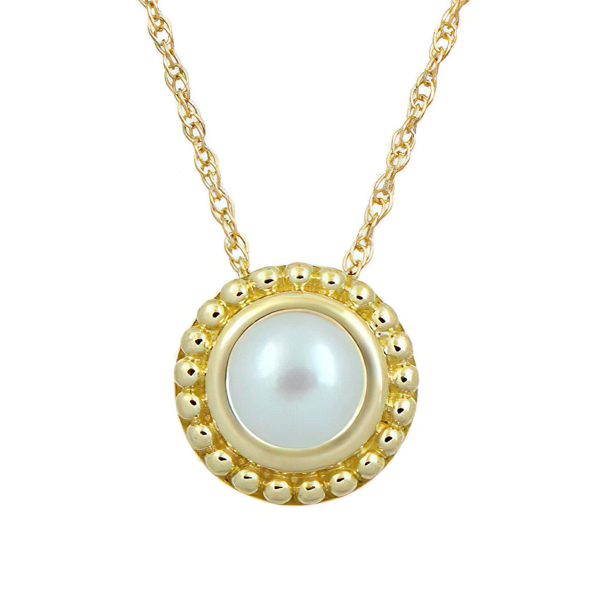Jewelili 10K Yellow Gold with 5 MM Round Button Pearl Pendant Necklace ...