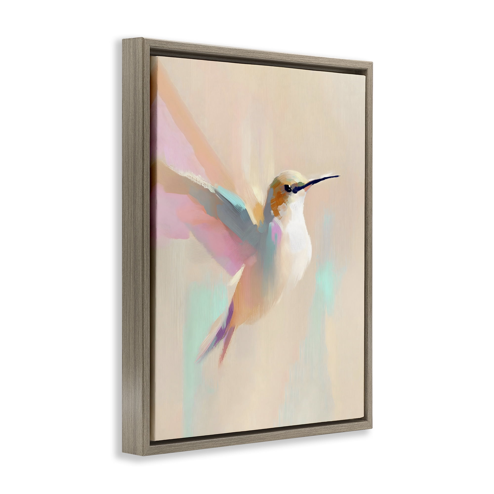 Stupell Industries Pastel Hummingbird in Flight Brown Framed Floater Canvas Wall Art, design by The Prints Vibe
