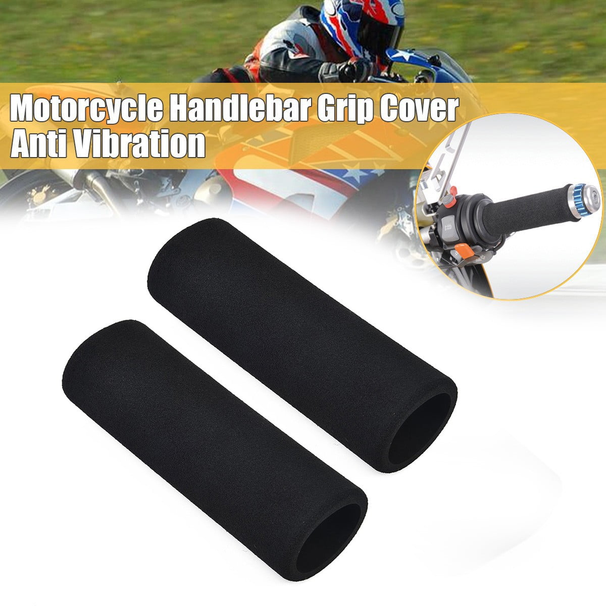 Motorbike Handlebar Grip Cover,2PCS Motorcycle Slip-on Foam Anti Vibration Comfort Hand Grip Cover Handlebar Protector 