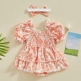 thumbnail image 4 of Okbabeha Infant Baby Girls Floral Smocked Romper Dress Puff Sleeve Bodysuit Outfit Summer Clothes with Headband, 4 of 8